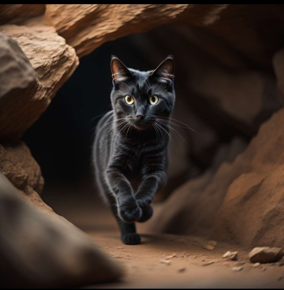Чорна киця біжить по печері пазл онлайн
