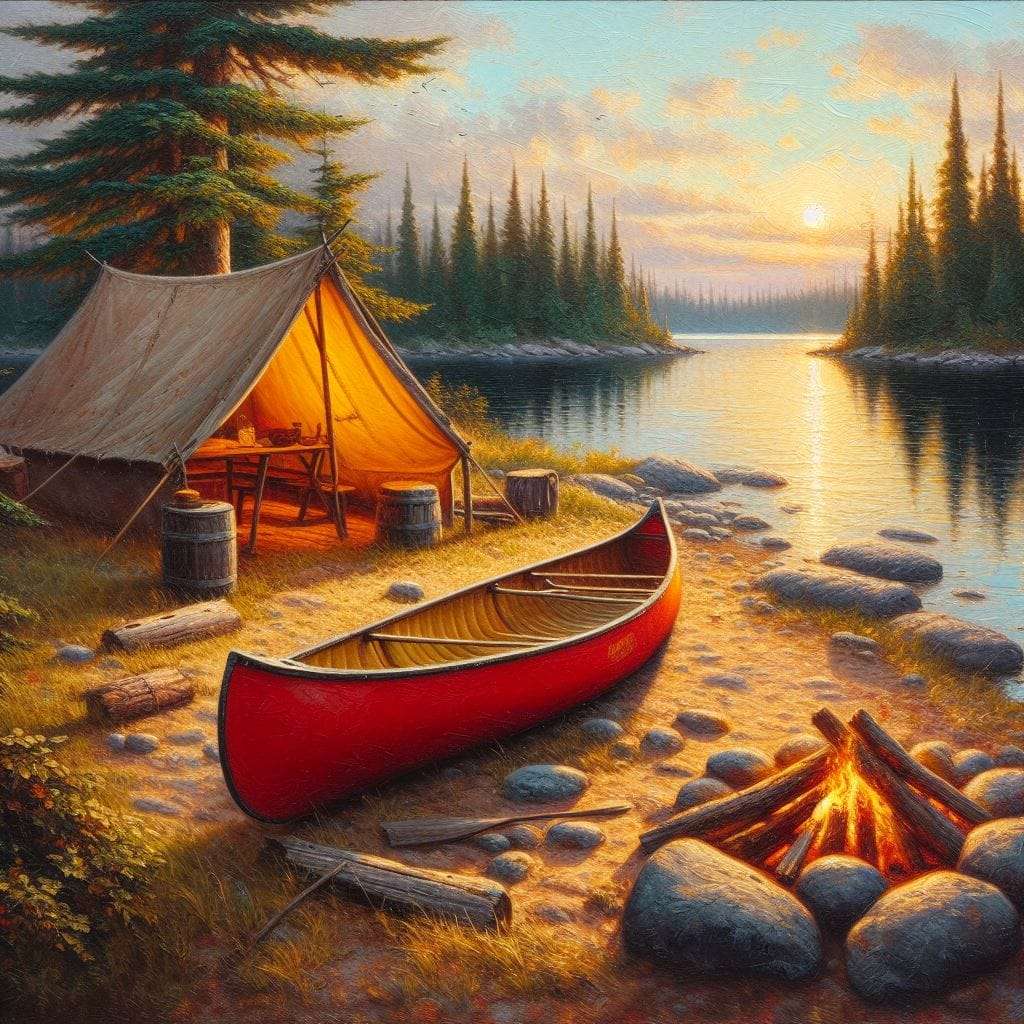 Röd kanot på en strand Pussel online