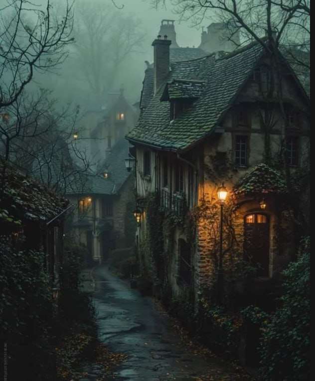 Dark alley in rainy fog online puzzle