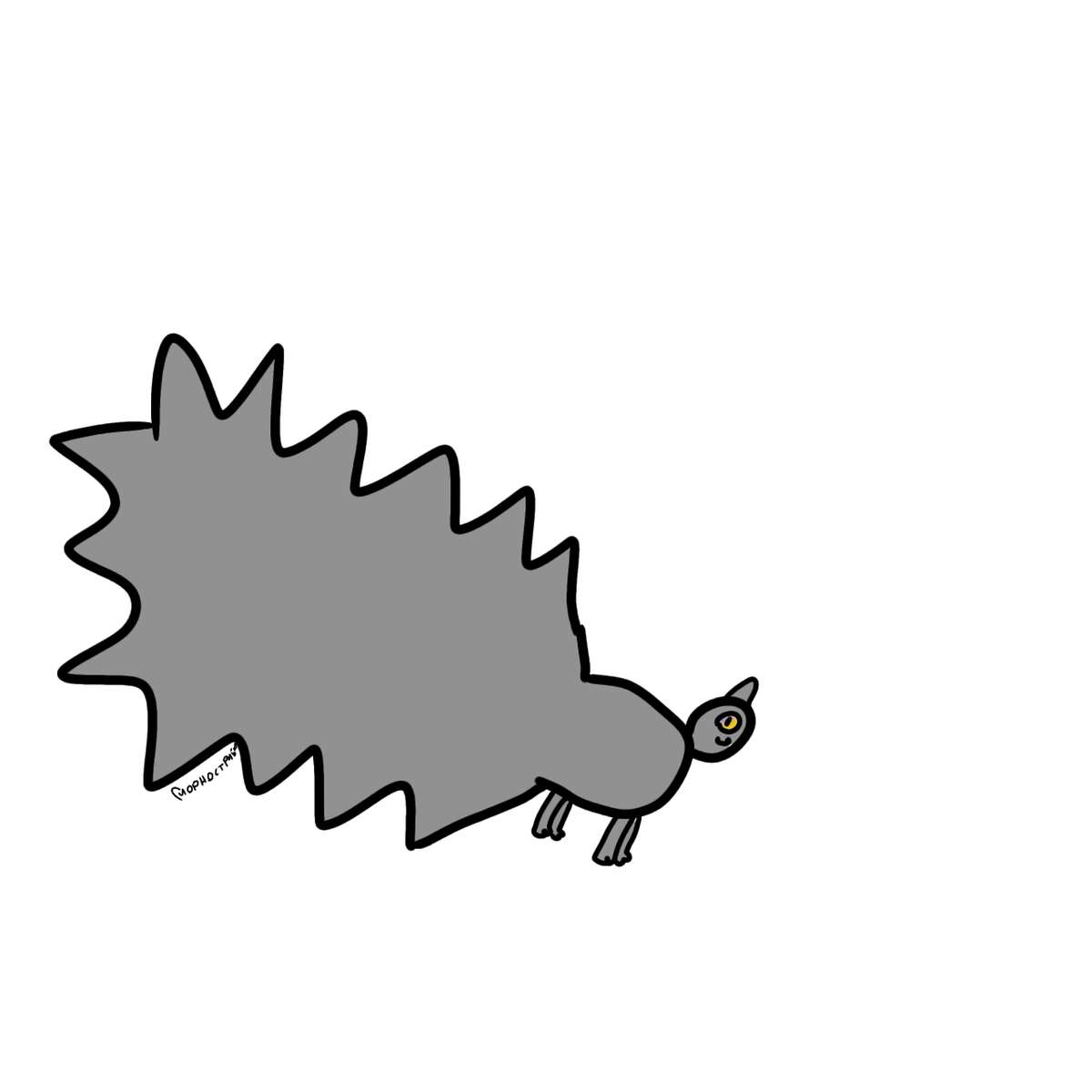 En grå katt med en fluffig svans pussel på nätet