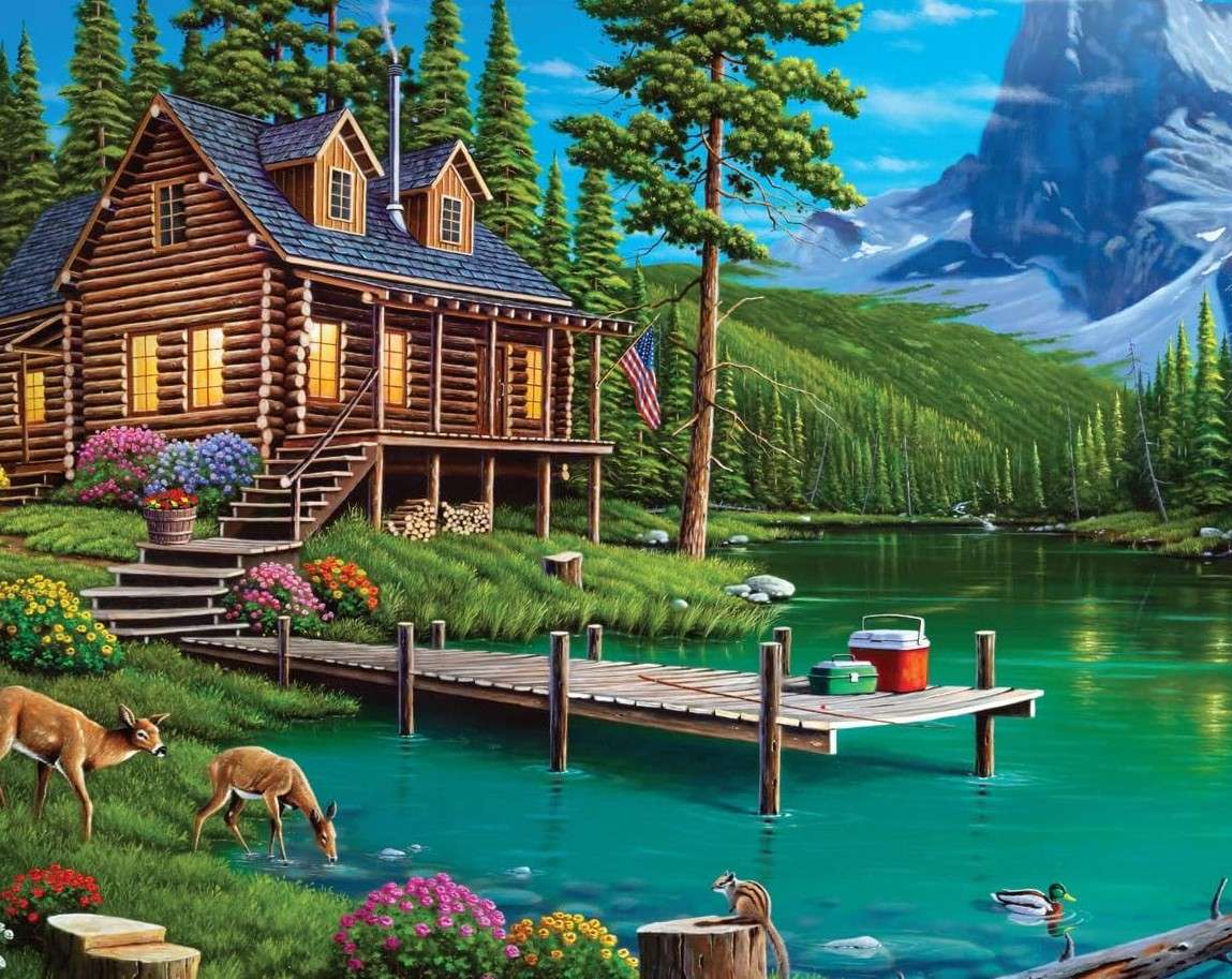 Een fantastisch uitzicht naast het huis in de bergen legpuzzel online