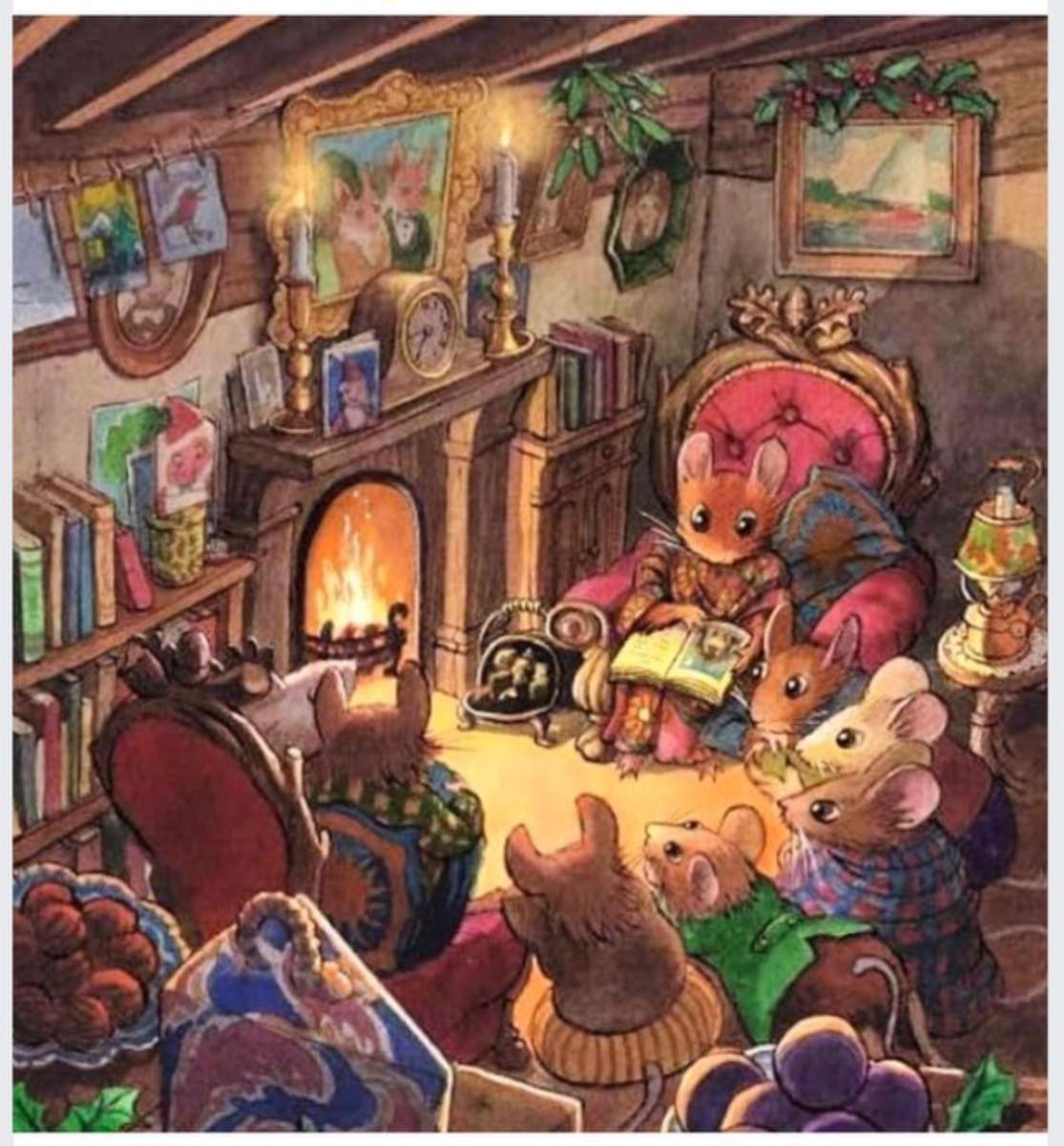 Mice gathered around the hearth for storytelling. jigsaw puzzle online