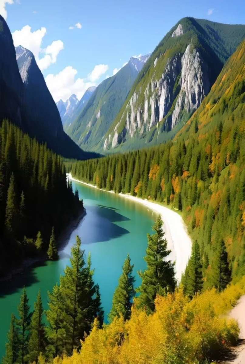 râul de munte și fauna sălbatică puzzle online