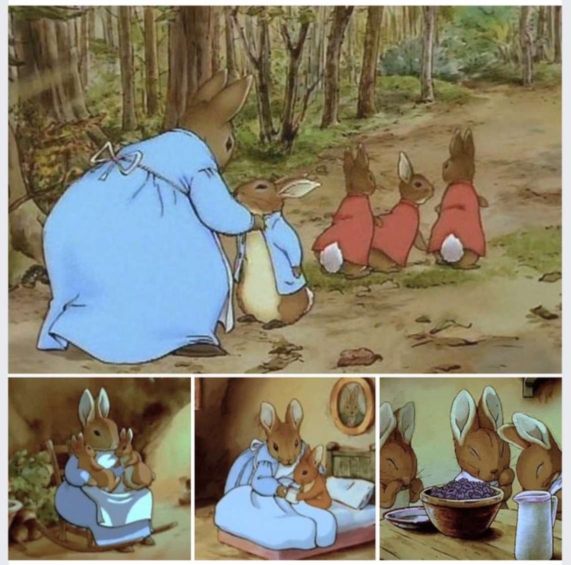 Peter Rabbit und seine Familie. Online-Puzzle