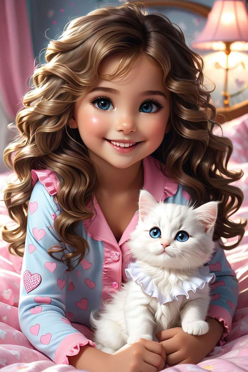 little girl with her cat online puzzle
