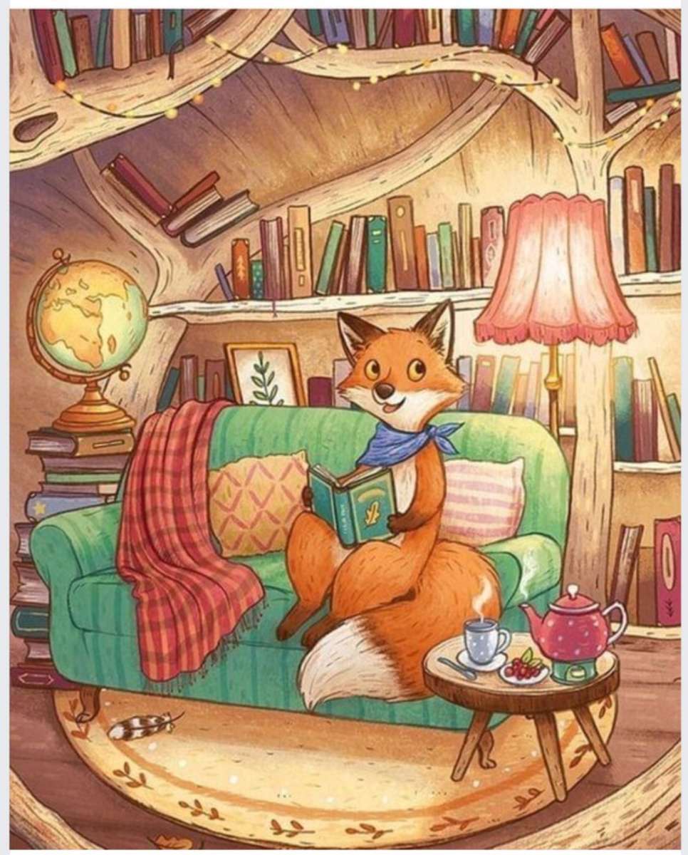 El Sr. Fox toma un descanso para tomar té y leer. rompecabezas en línea