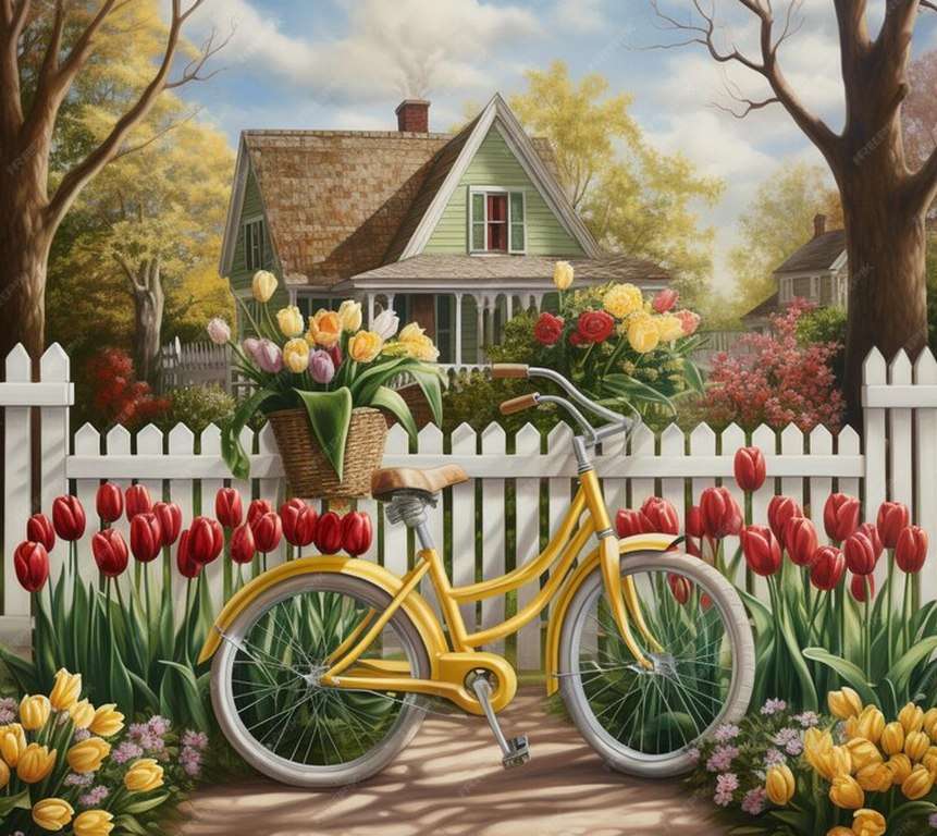 Vélo dans les tulipes puzzle en ligne