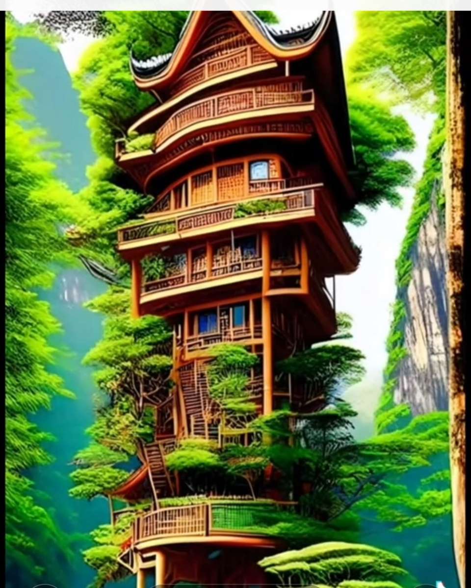 сказочный дом среди зелени пазл онлайн
