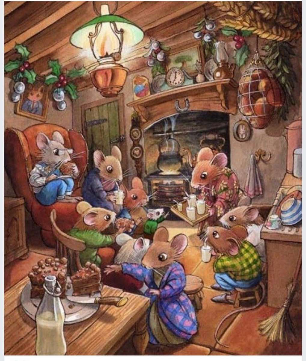 Mice at a party having cake and milk. online puzzle