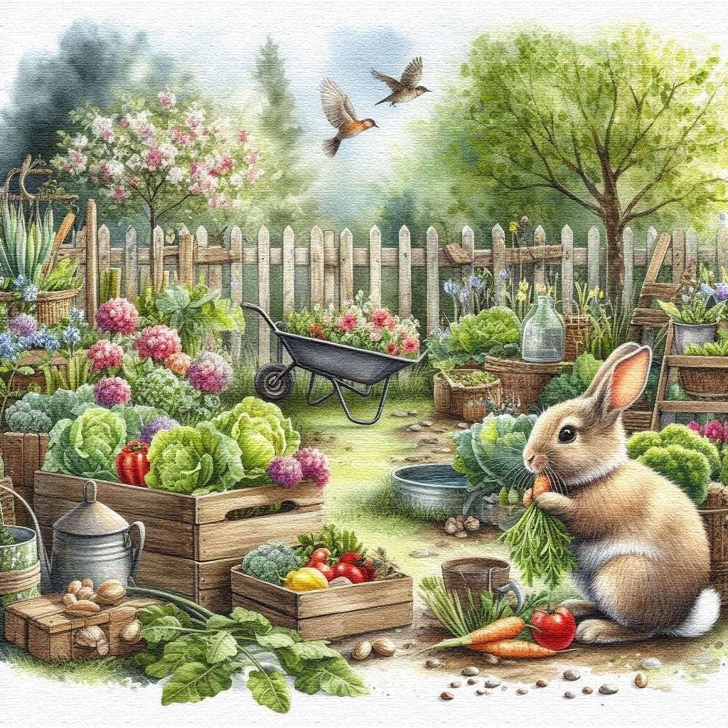 Сладък заек в зеленчукова градина онлайн пъзел