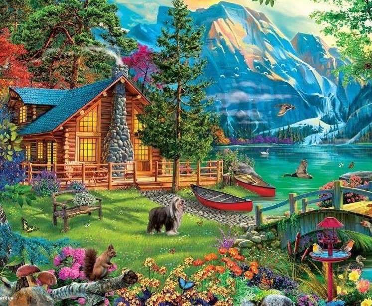 湖の上の山々の素晴らしい景色 オンラインパズル
