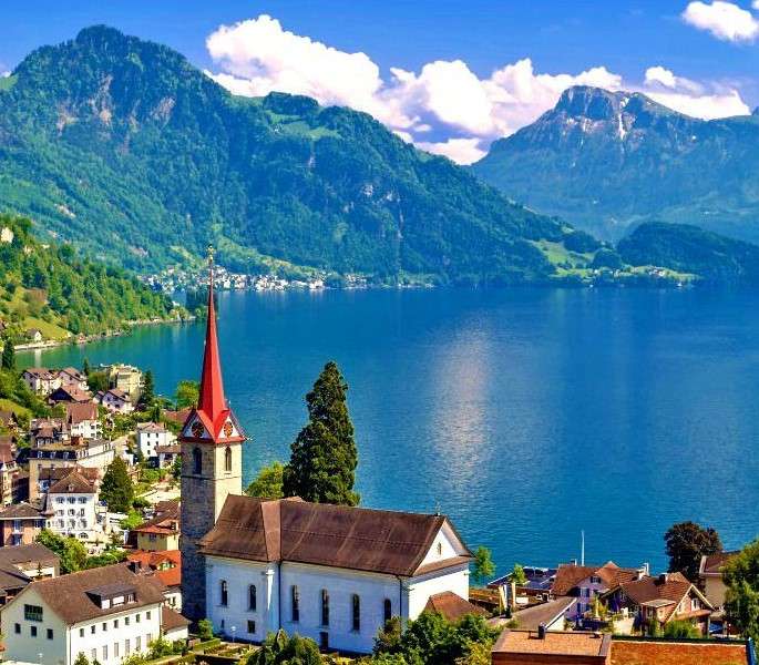 Lago de Lucerna con la ciudad de Lucerna rompecabezas en línea