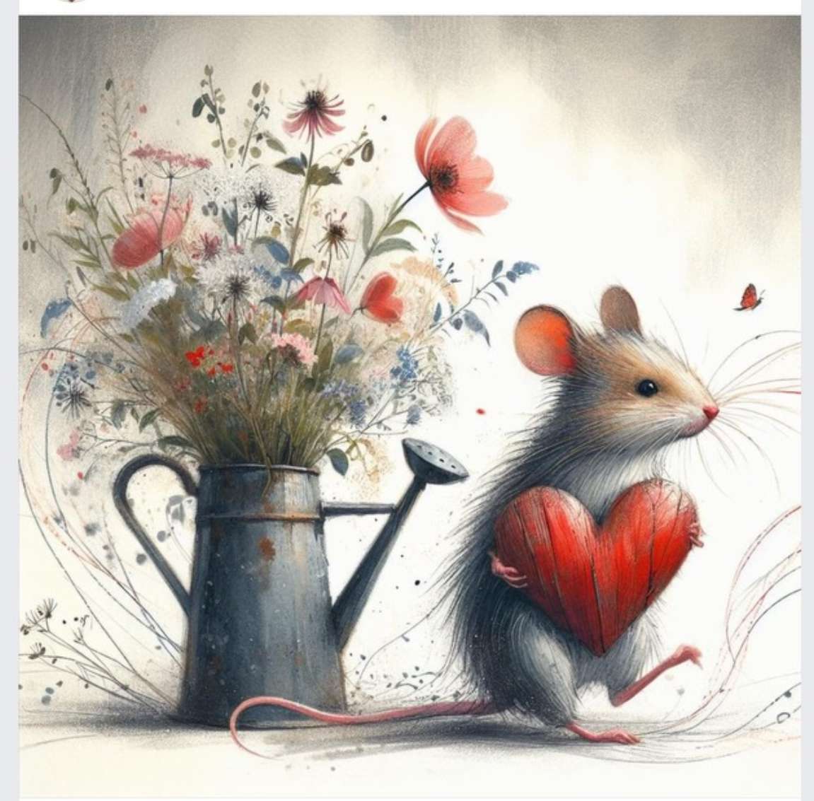Kleine muis met een groot rood hart. online puzzel