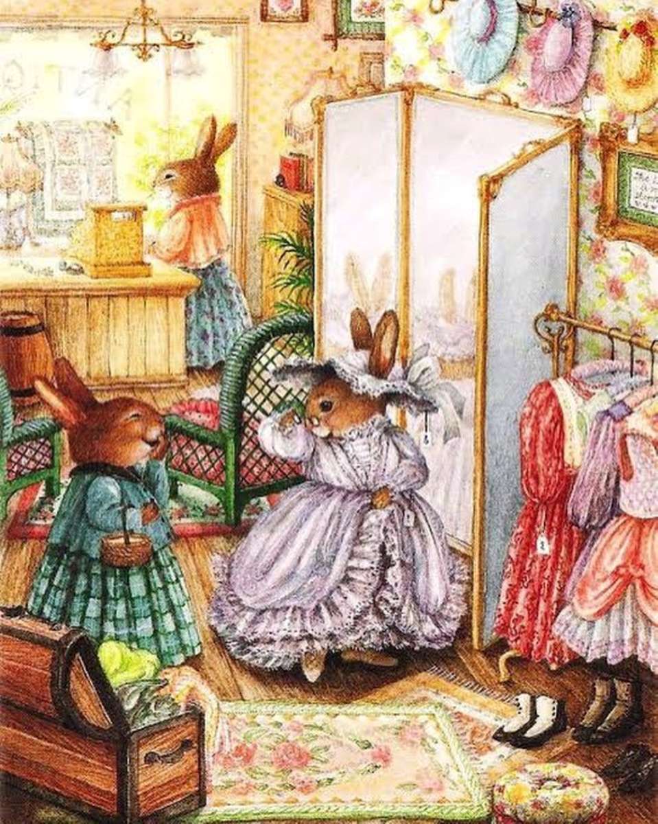 les amies lapines en cours d'essayage de vêtements puzzle en ligne
