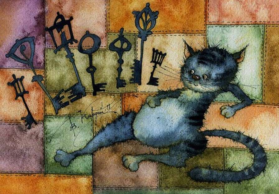 „Auf einem Confé au chat la clé du pigeonnier“ Puzzlespiel online
