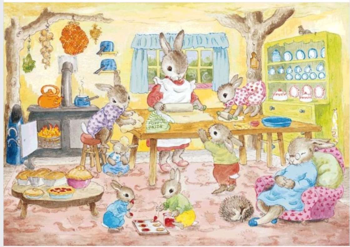 In der Küche mit vielen Hasen. Puzzlespiel online