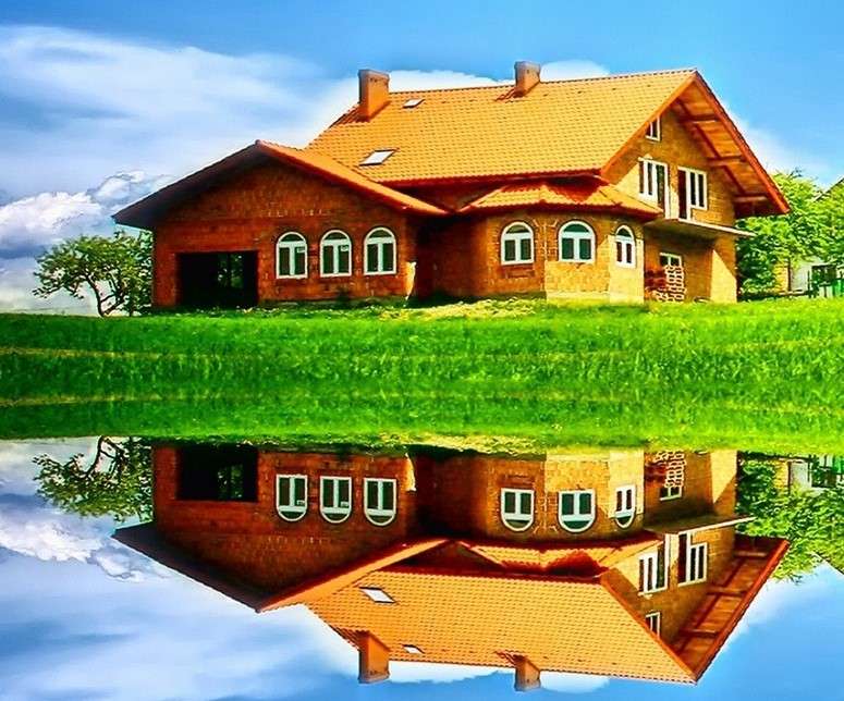 Будинок і відображення у воді пазл онлайн