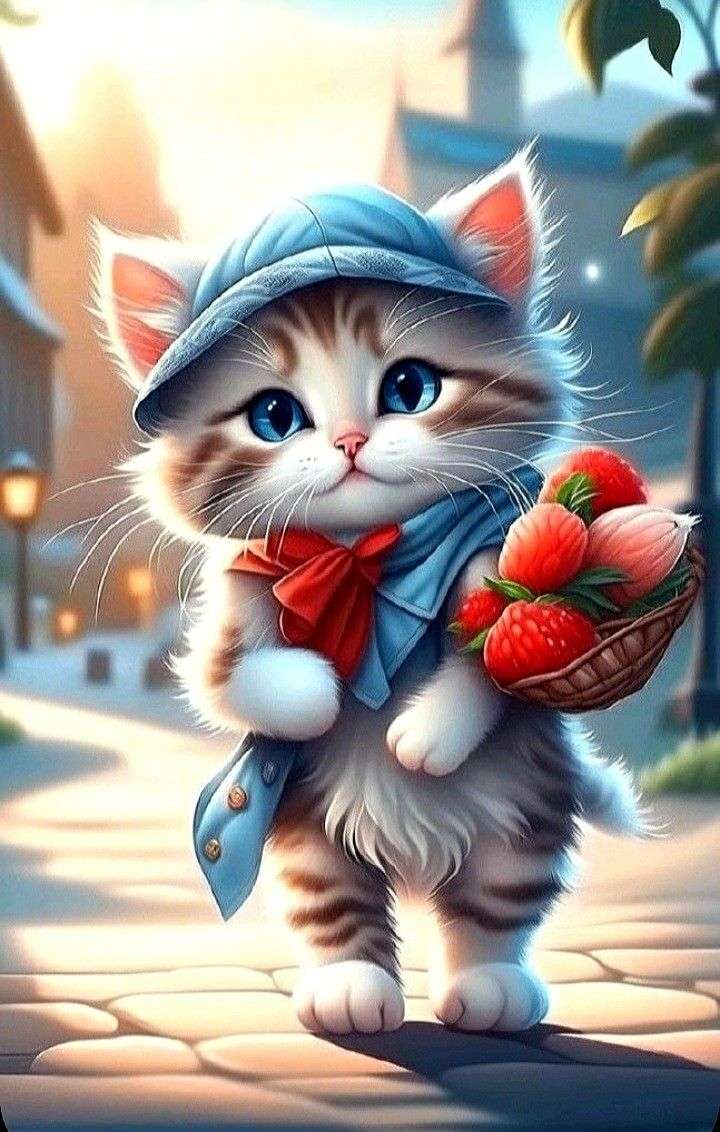кошка с букетом цветов онлайн-пазл