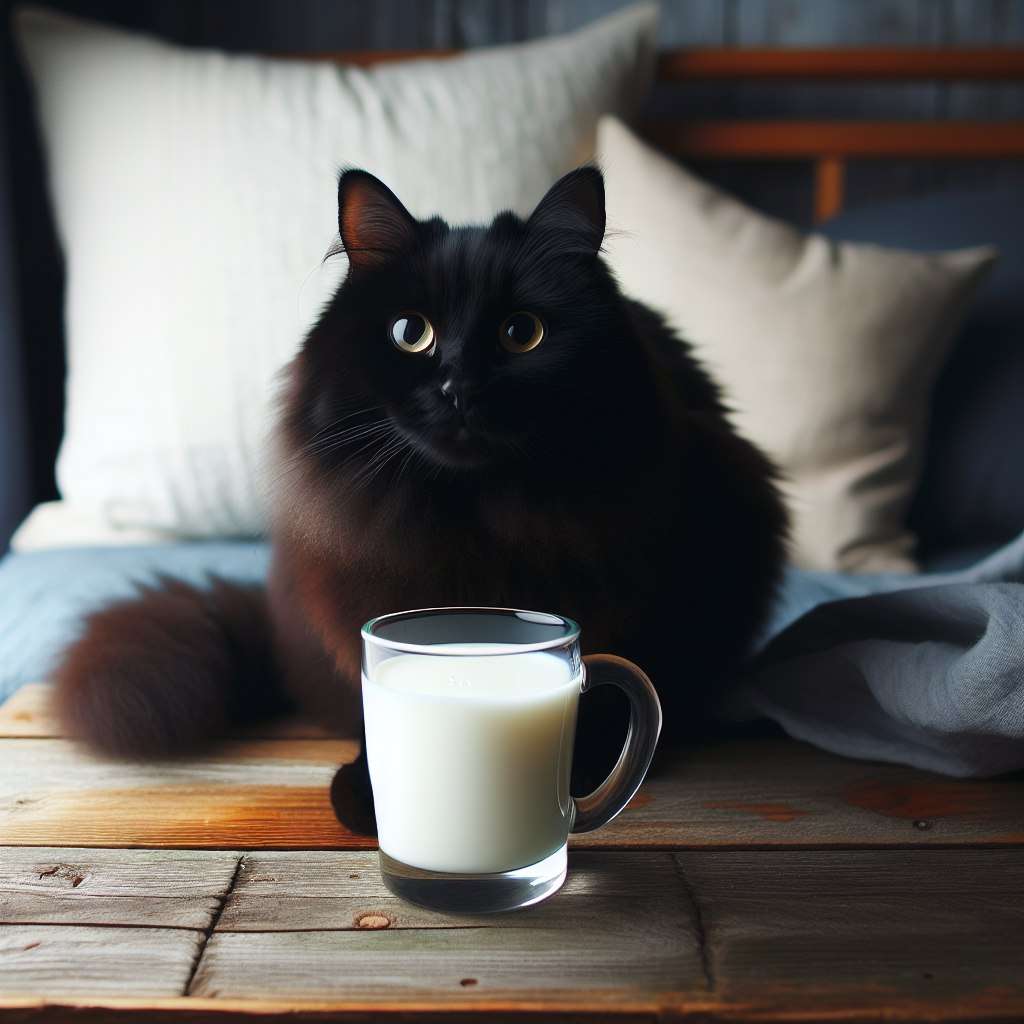 Un gatto nero beve il latte puzzle online