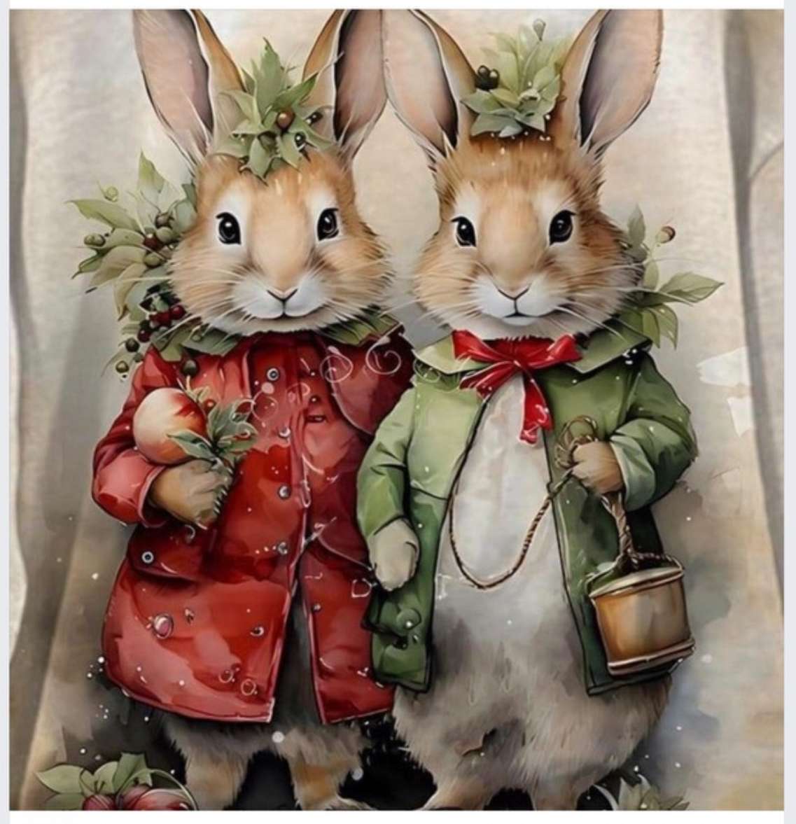 Deux lapins habillés pour réussir. puzzle en ligne