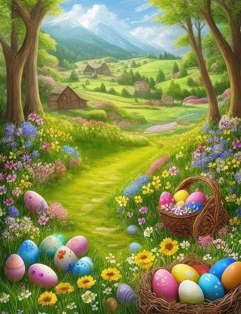 Paesaggio delle uova di Pasqua puzzle online