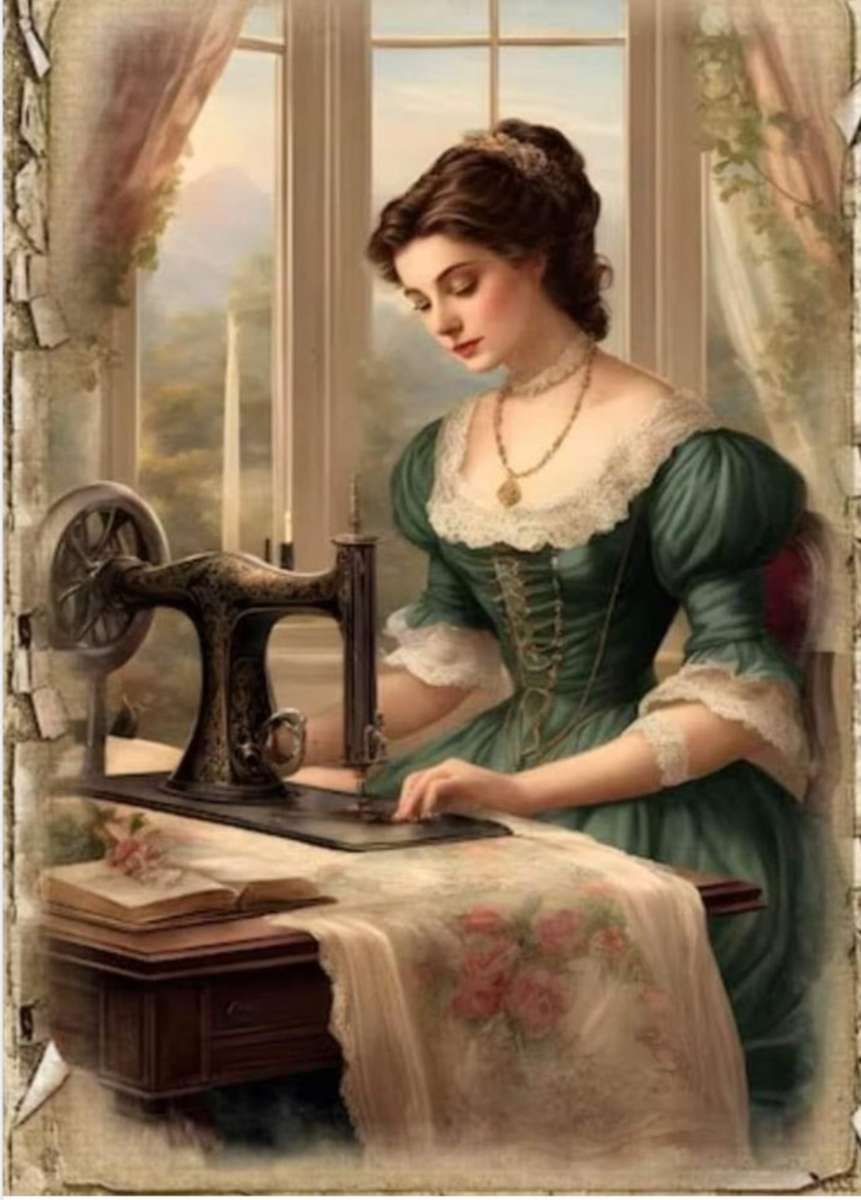 Девушка за швейной машинкой. онлайн-пазл