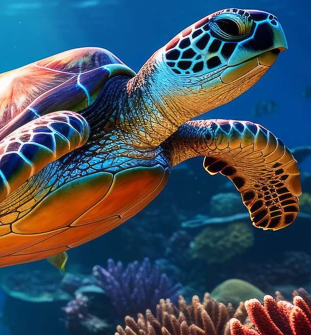 Морска костенурка сред корали онлайн пъзел
