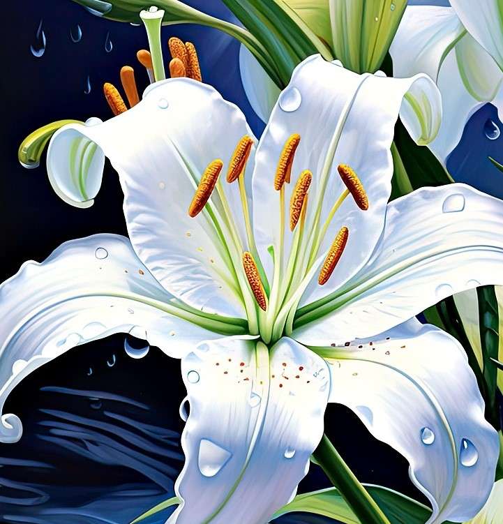 Weiße Lilie und Wassertropfen Online-Puzzle