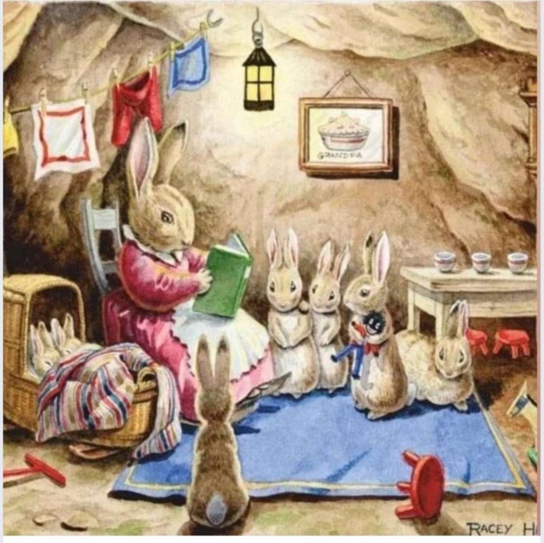 Lendo uma história para muitos coelhinhos. quebra-cabeças online