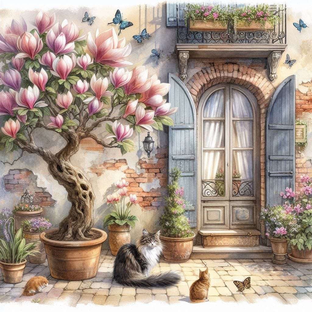 Magnolias et le chat puzzle en ligne