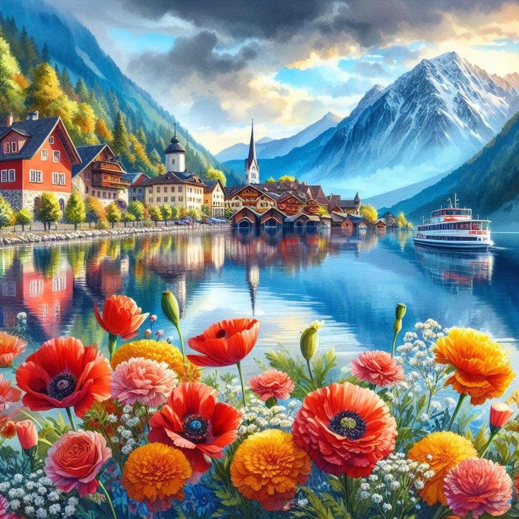 Village by the lake jigsaw puzzle online