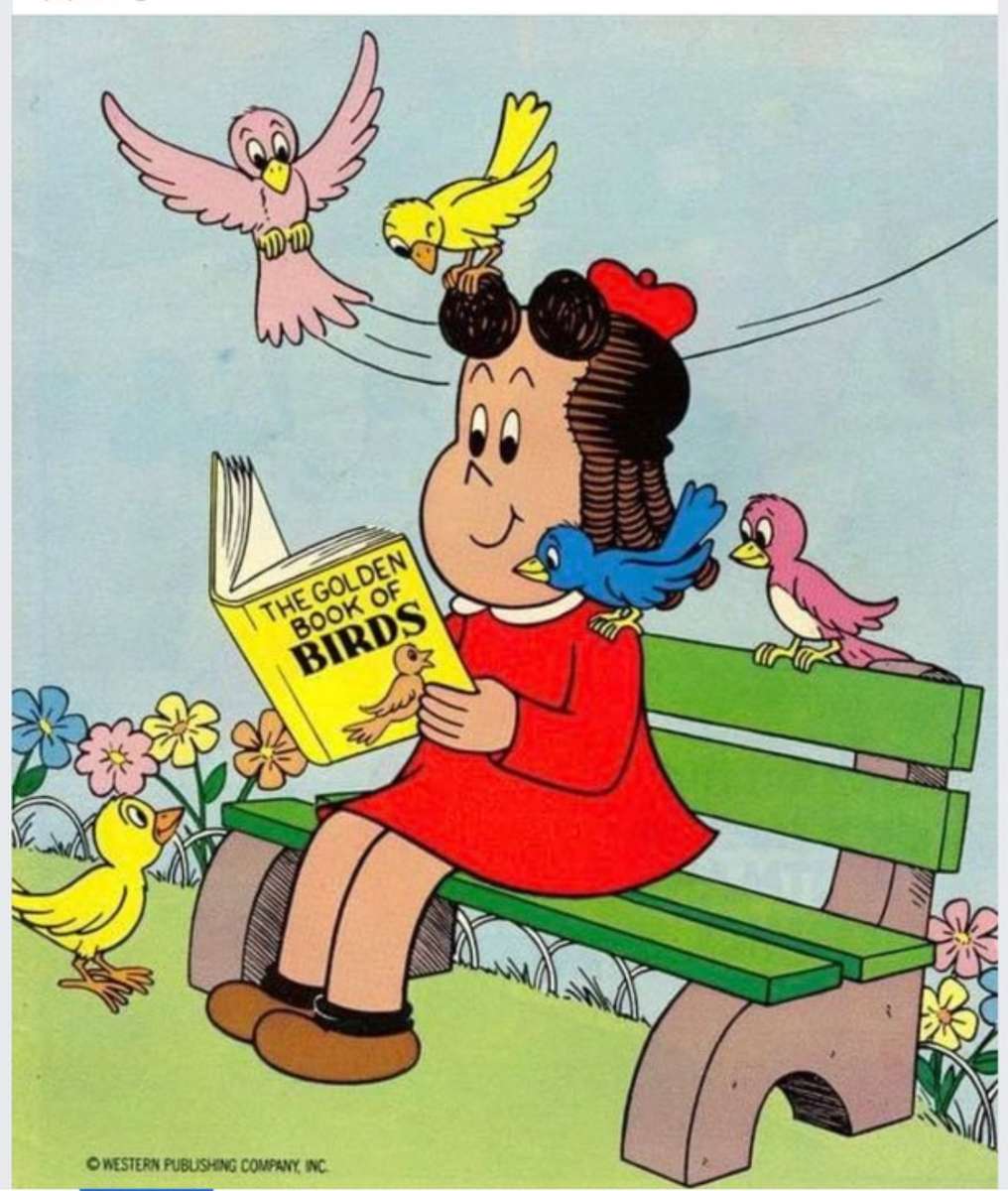 Lilla Lulu läser en bok om fåglar Pussel online