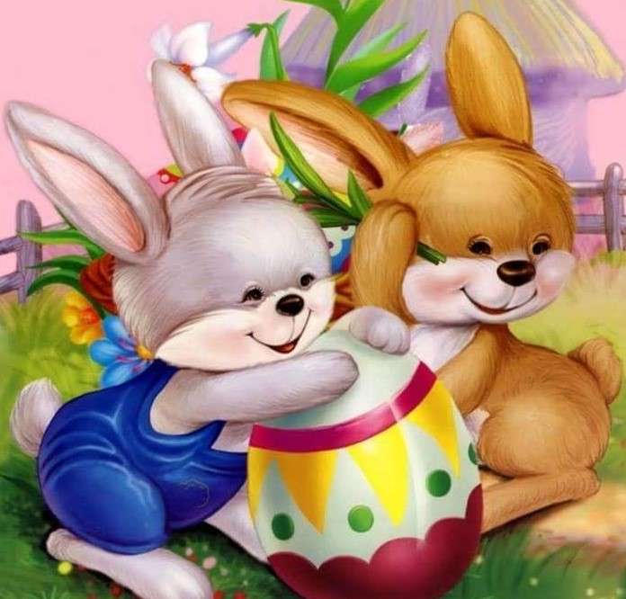 Счастливые кролики с яйцами пазл онлайн
