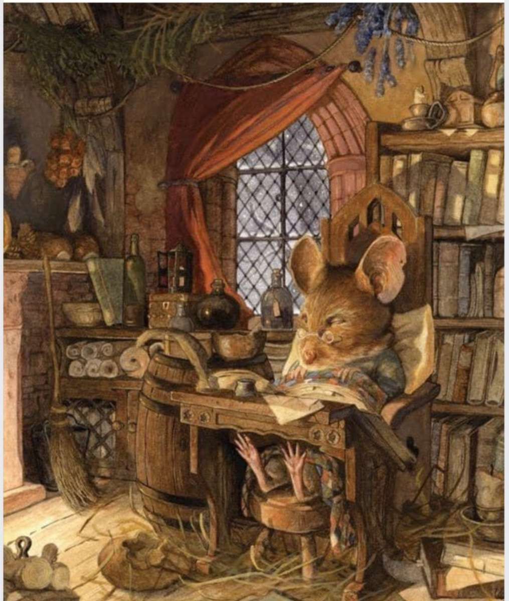 Mr. Mouse reading a book in his easy chair. online puzzle