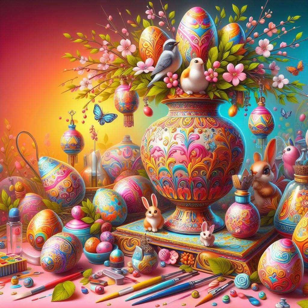 Честит Великден цветен онлайн пъзел