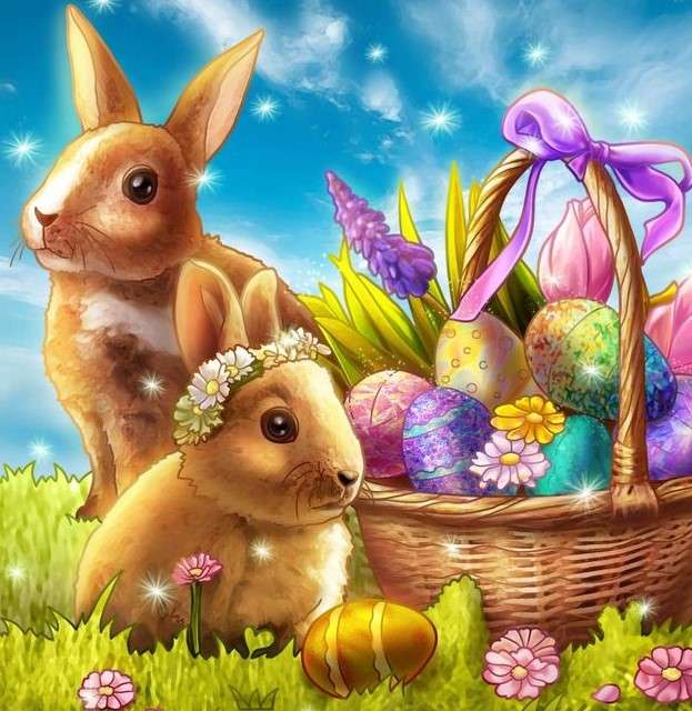 Rabbits with Easter eggs online puzzle