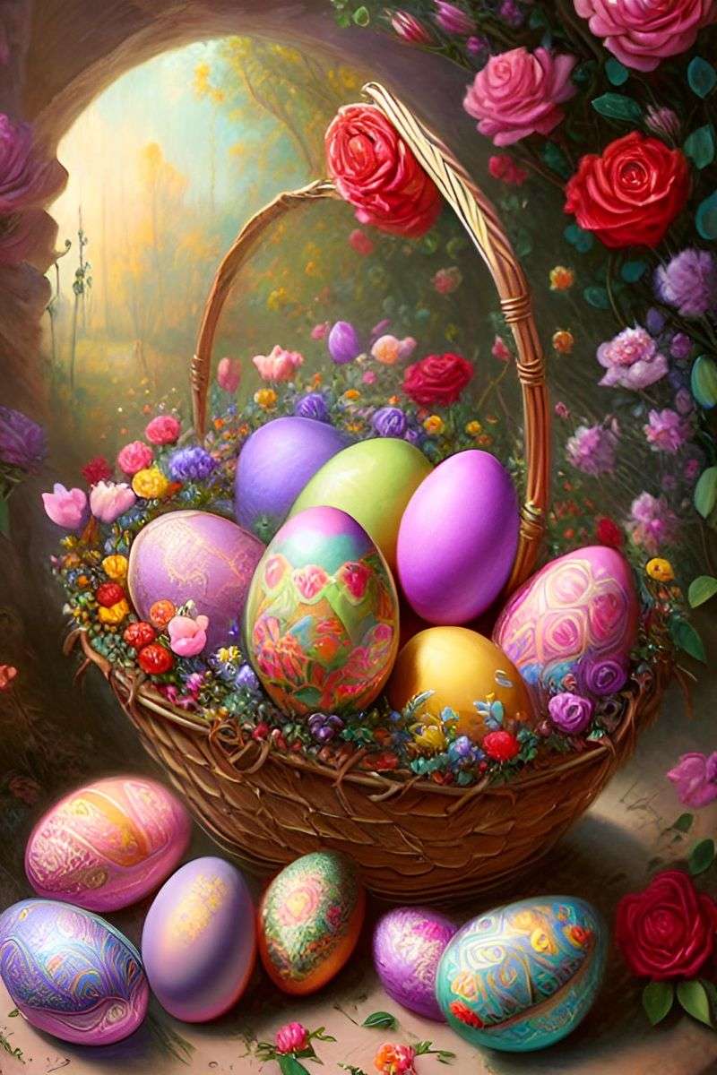 cesto di uova di Pasqua e luce puzzle online