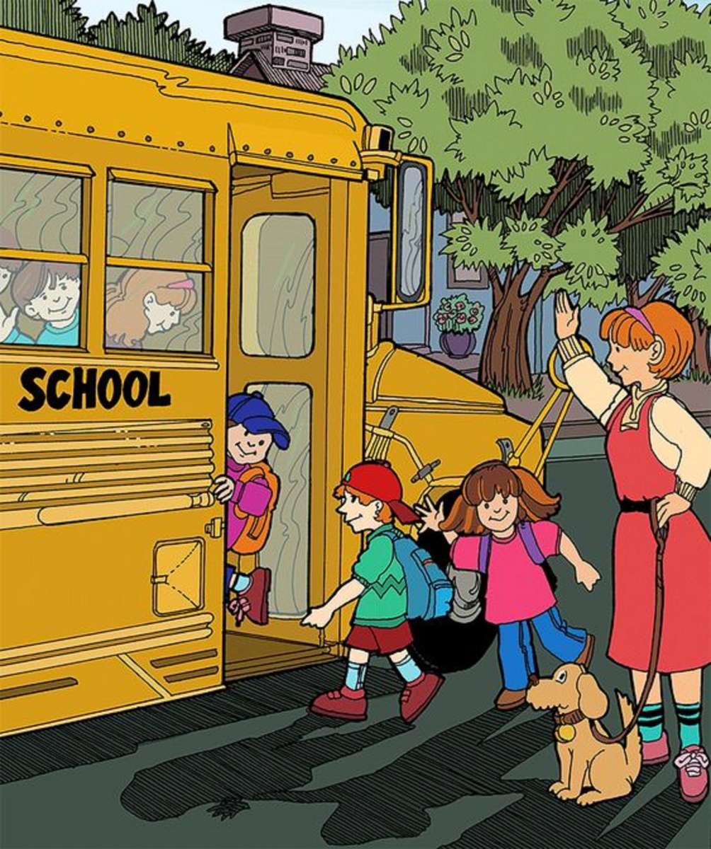 Качване в училищния автобус онлайн пъзел