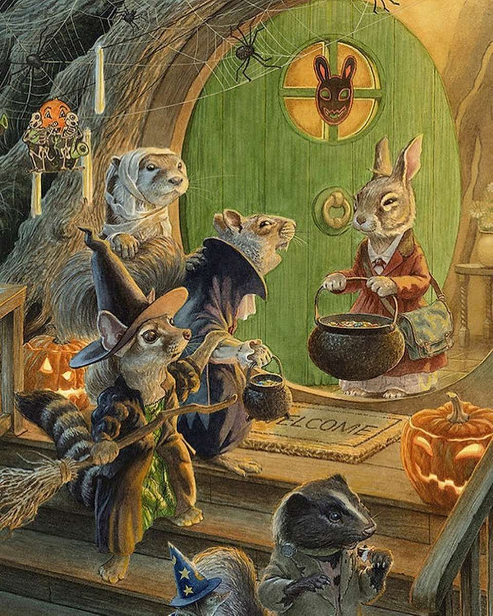 animalele din pădure sărbătoresc Halloween-ul puzzle online