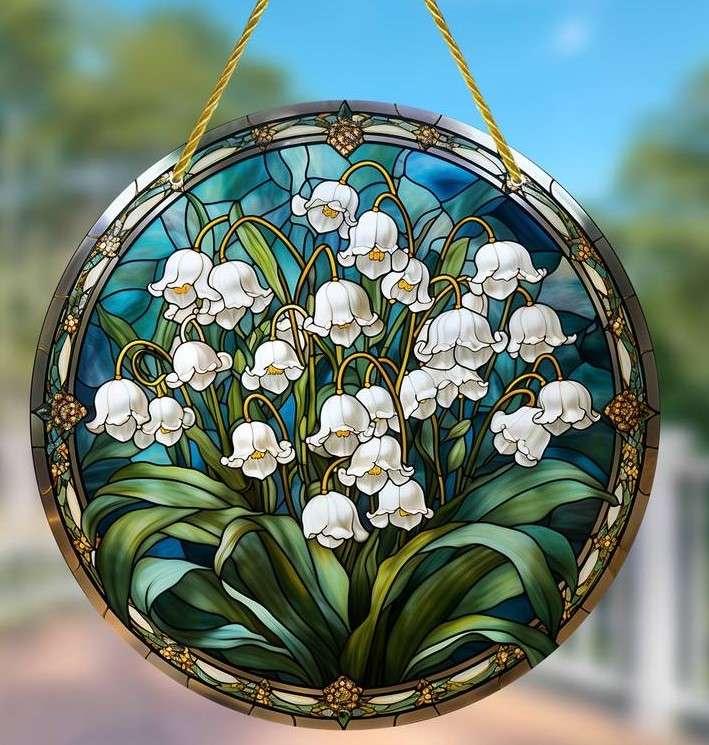 ólomüveg gyöngyvirágokkal online puzzle