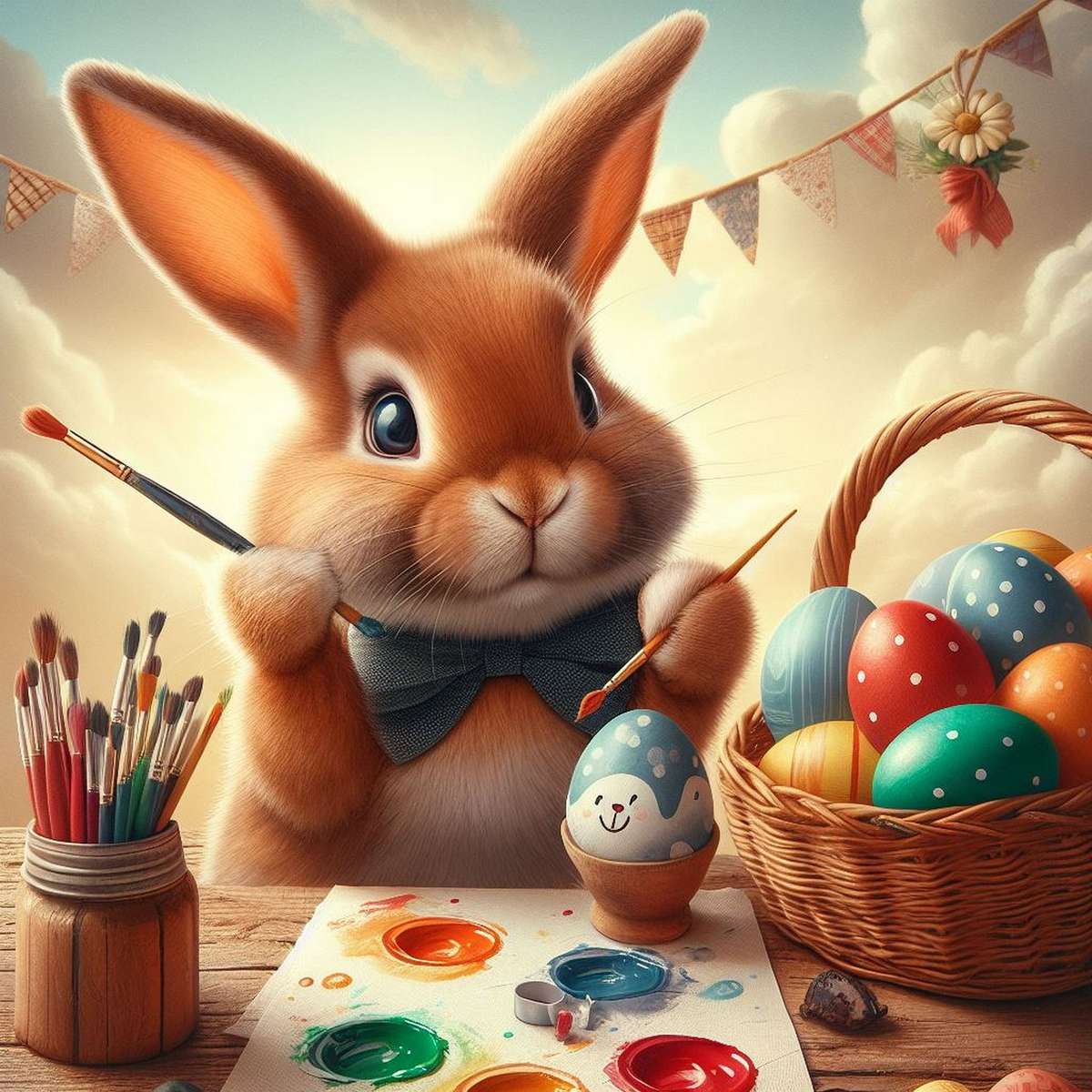 Un lapin peint des œufs de Pâques puzzle en ligne
