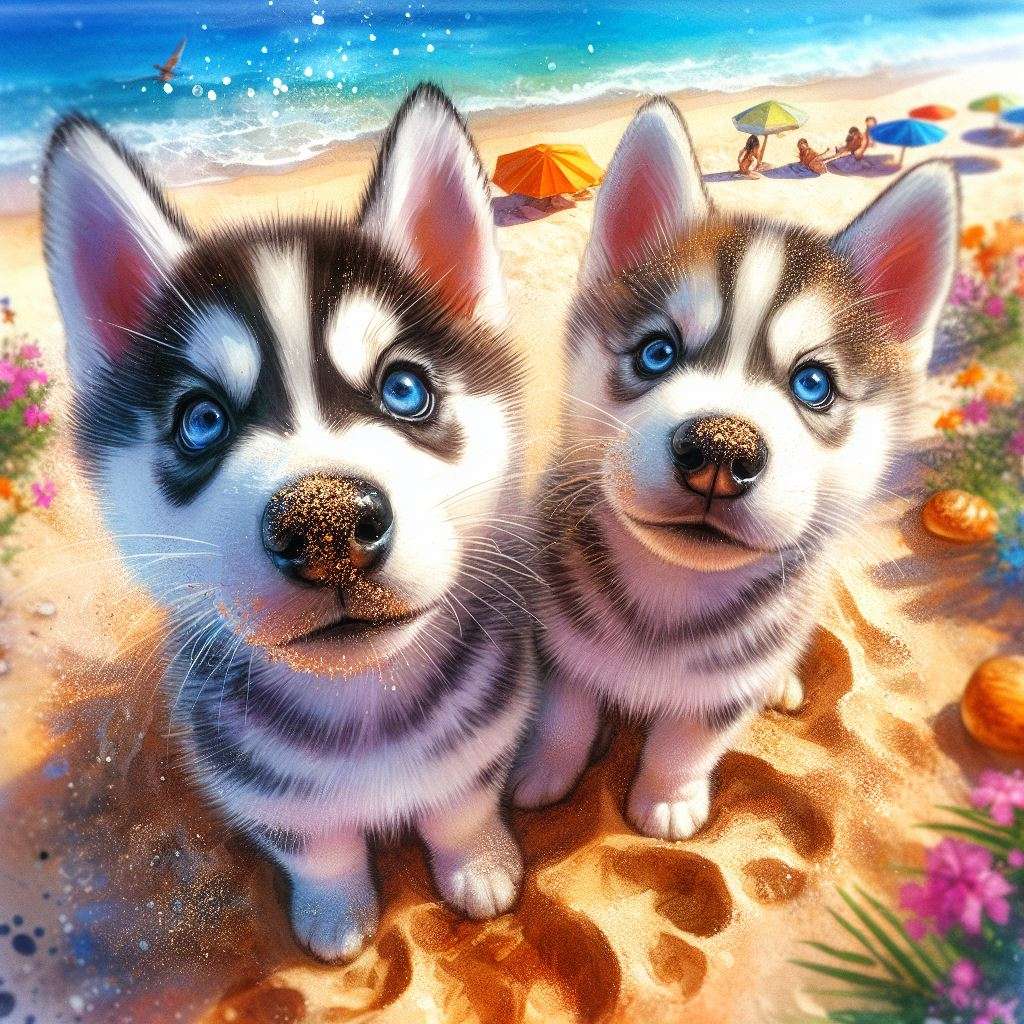 2 cuccioli husky giocosi e curiosi puzzle online
