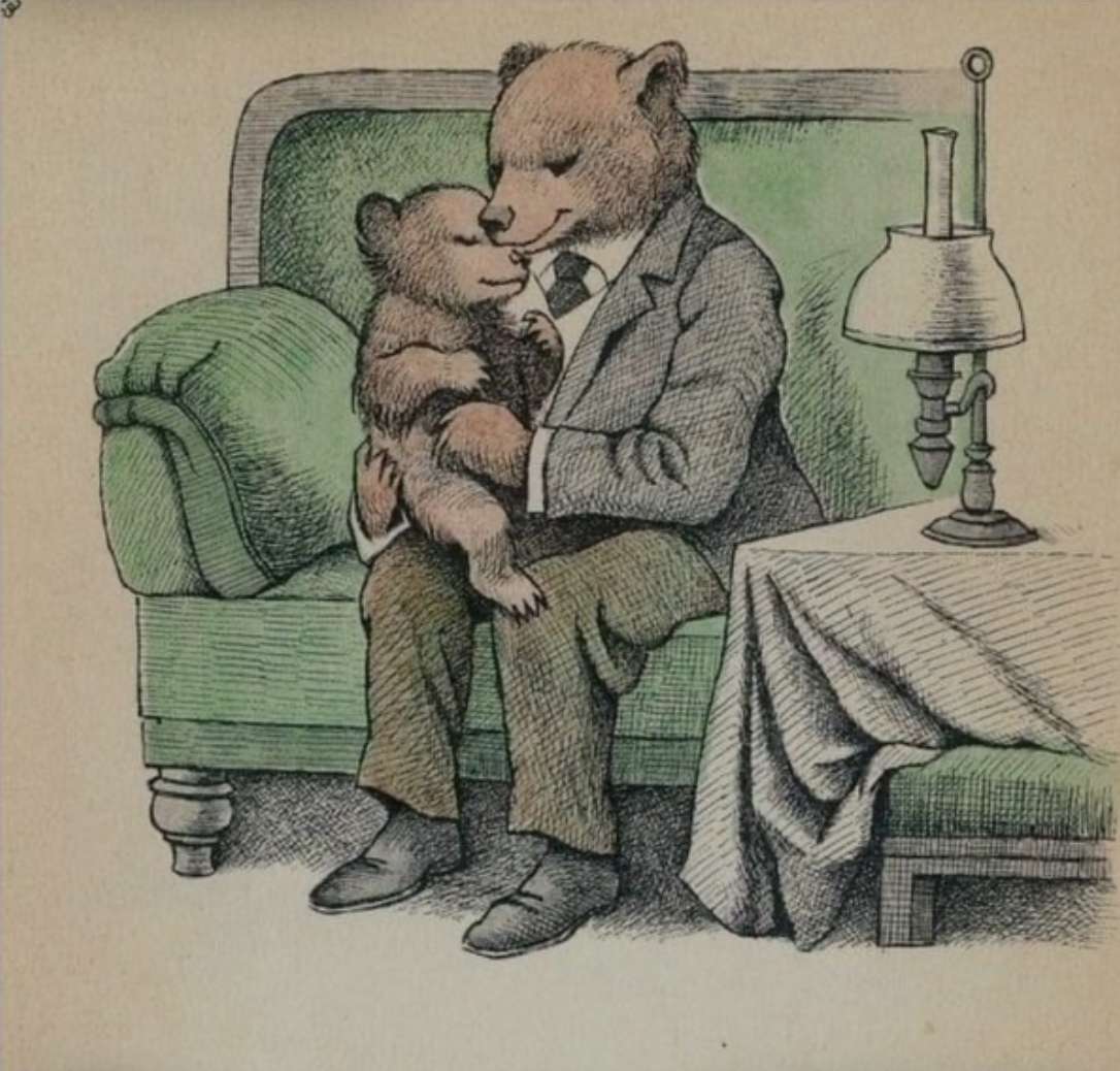 Lilla björnen myser med pappa pussel på nätet