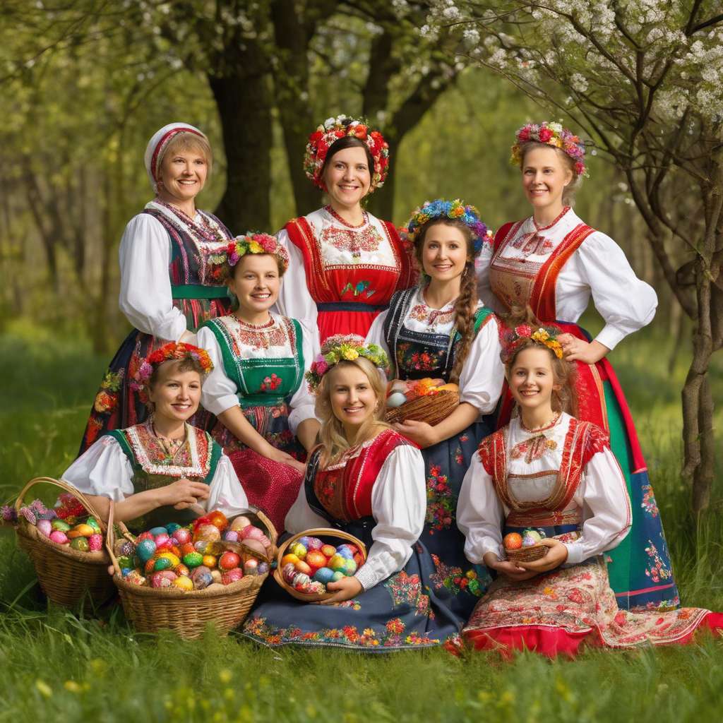 Femmes avec des paniers remplis d'œufs de Pâques puzzle en ligne