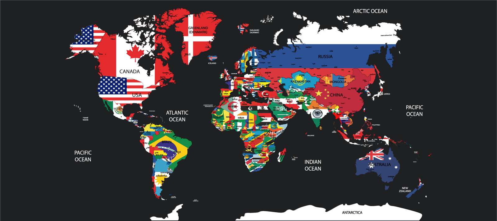 De kaart van de wereld met vlaggen legpuzzel online