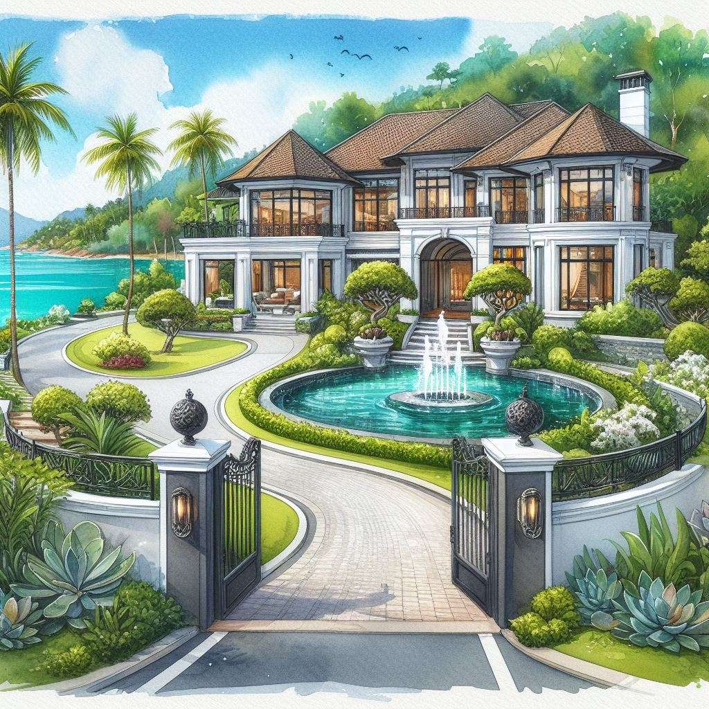 Luxueuse villa avec une façade blanche et un toit marron puzzle en ligne