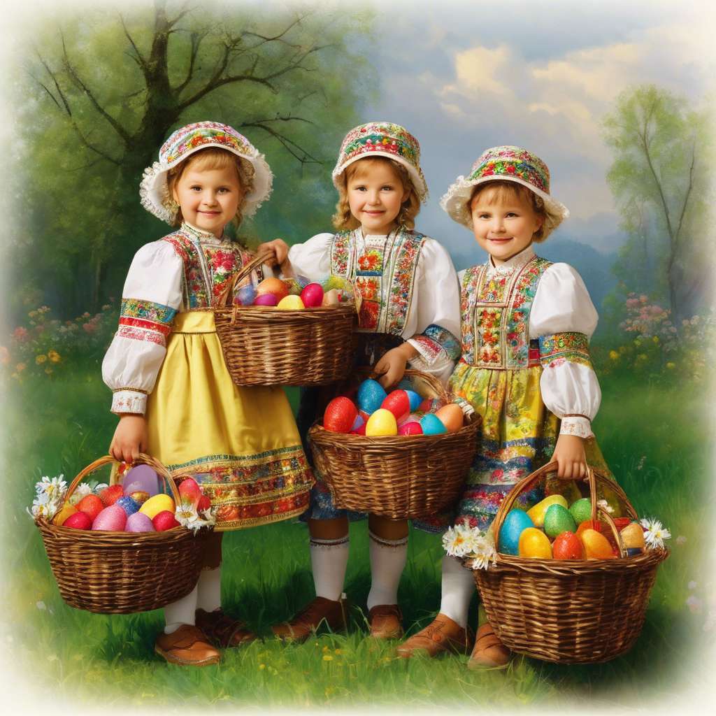 Bambini con uova di Pasqua puzzle online