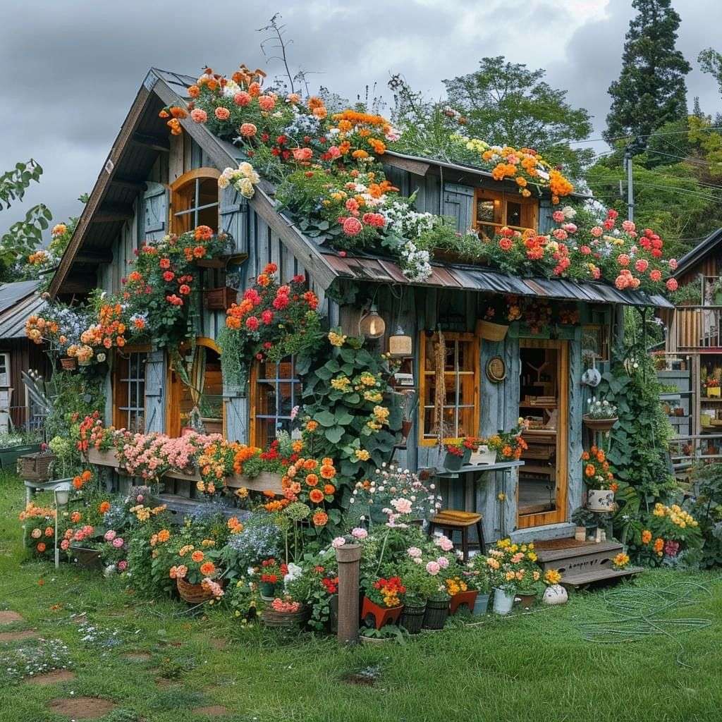 casa cu flori puzzle online