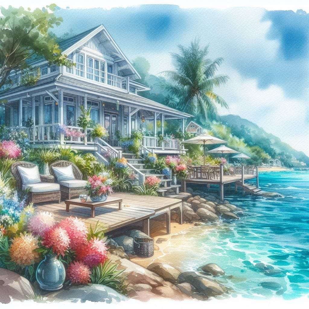 Villa blanche tropicale puzzle en ligne