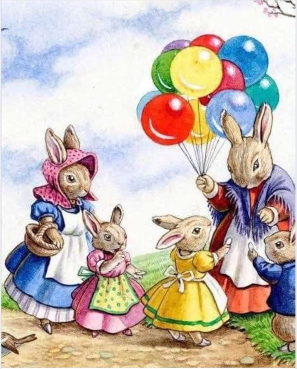 Kaniner, ballonger och bebisar. Pussel online